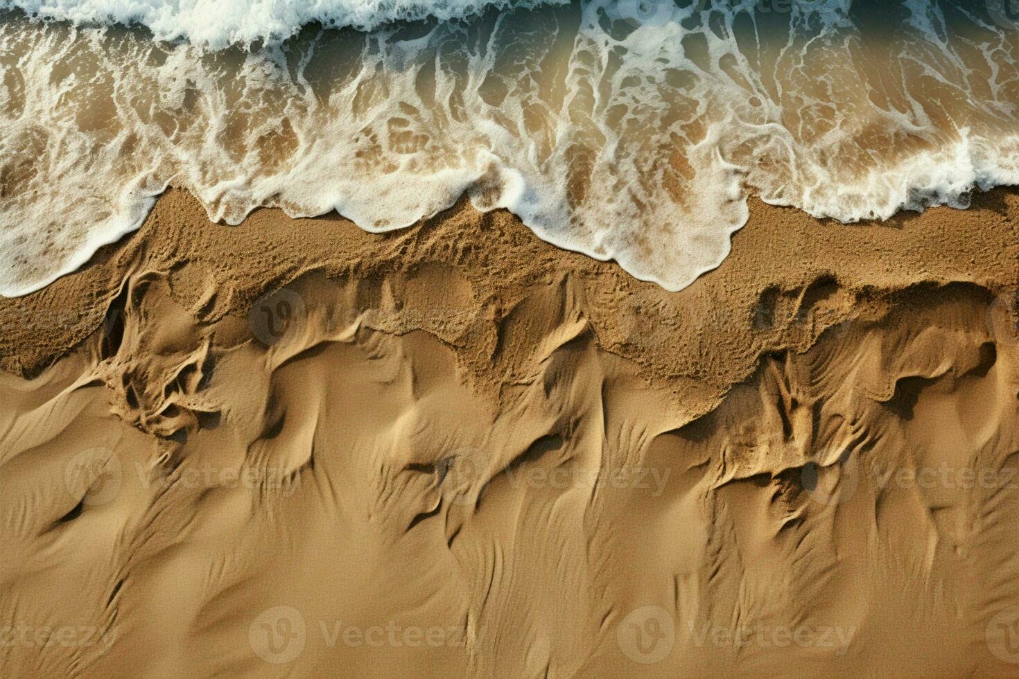 playero lona arenoso playa parte superior vista, un versátil fondo para publicidad y maquetas ai generado foto