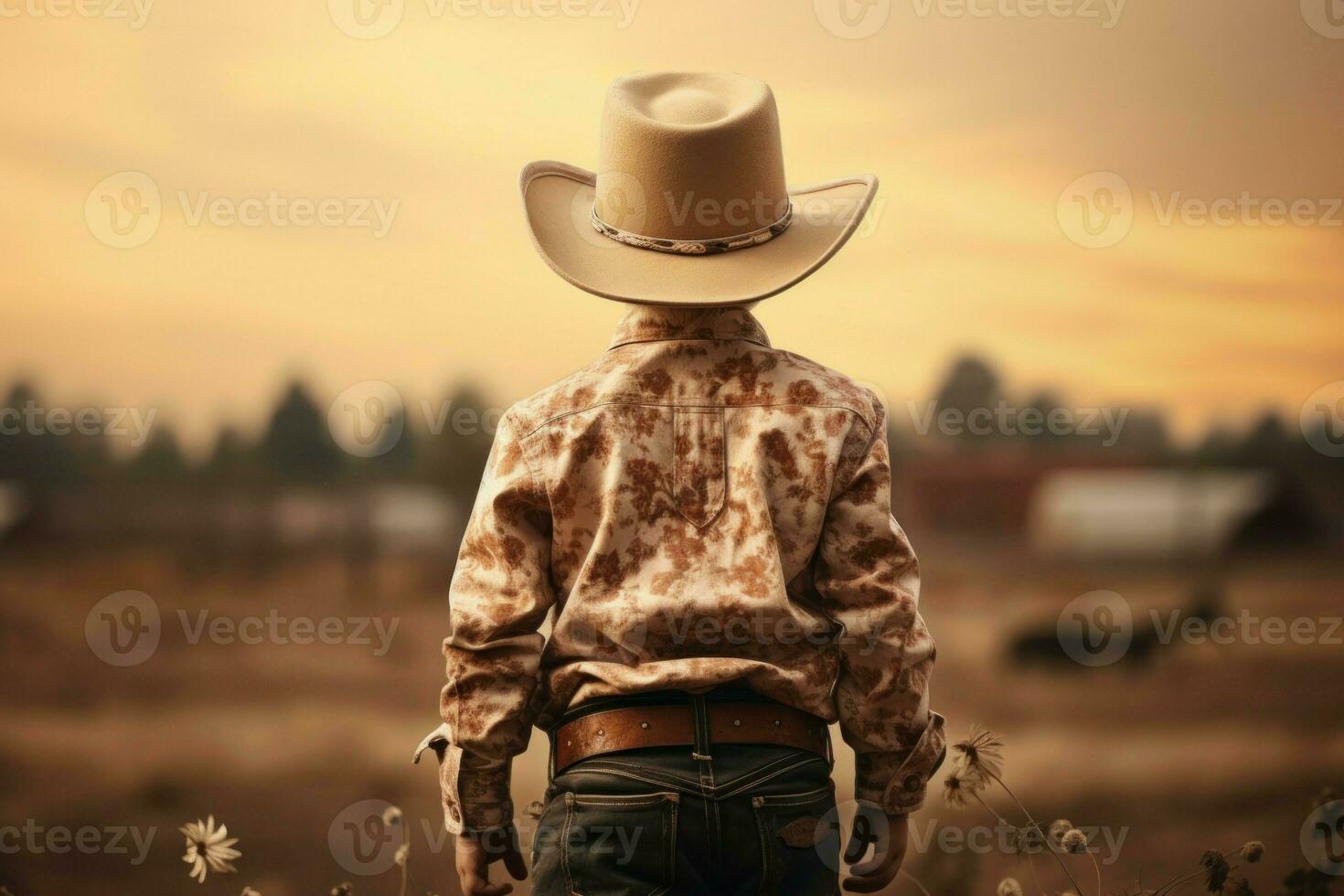 Back view skilled cowboy boy. Generate Ai photo
