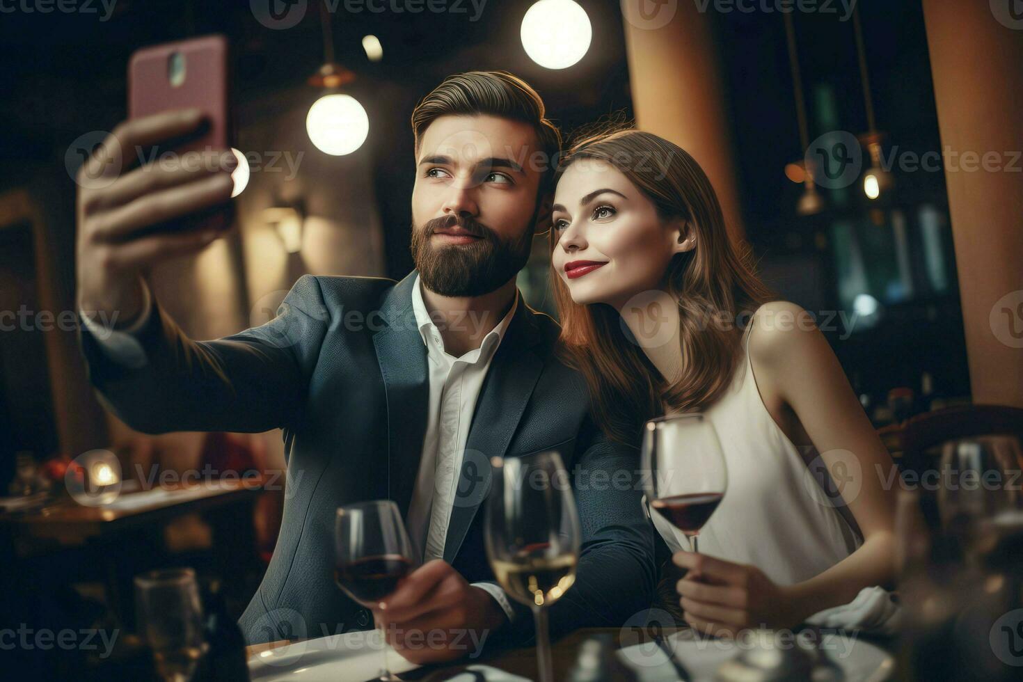 romántico Pareja autofoto generar ai foto