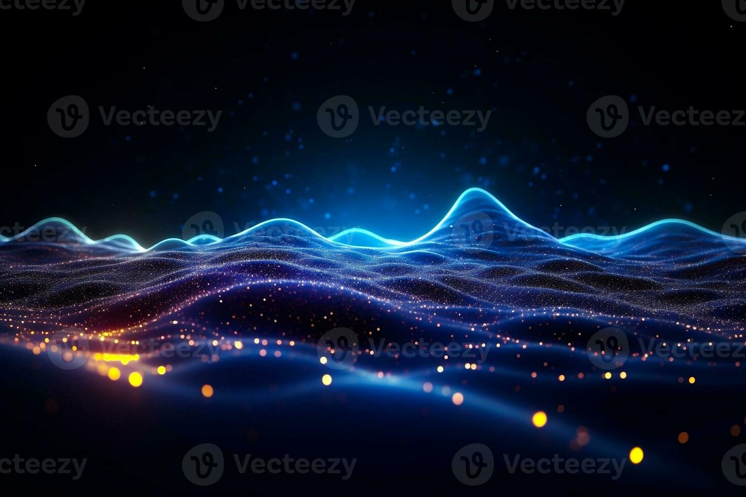 An impressive 3D rendering that features a dynamic wave abstract background. Network and big data concept. photo