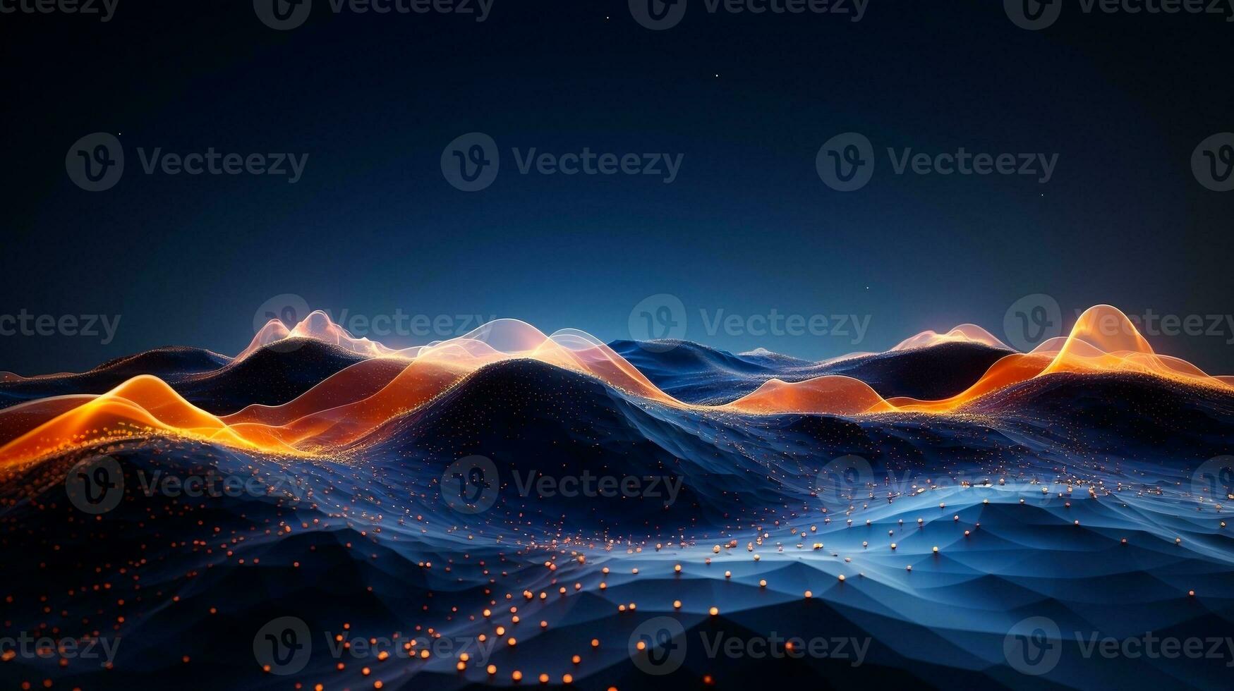 An impressive 3D rendering that features a dynamic wave abstract background. Network and big data concept. photo