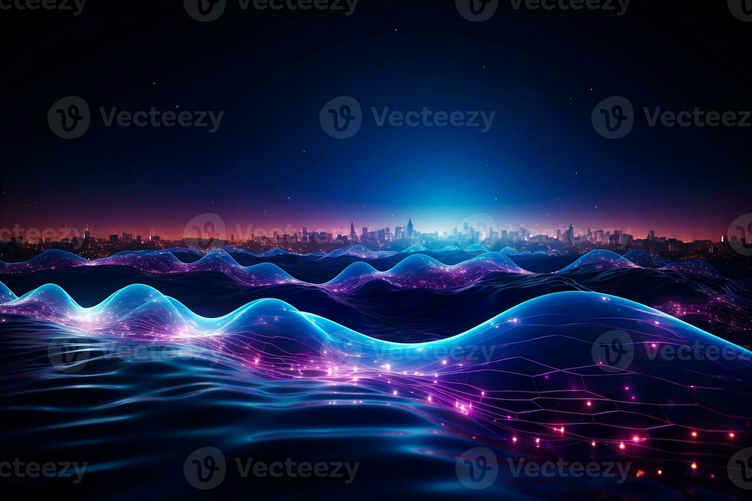 An impressive 3D rendering that features a dynamic wave abstract background. Network and big data concept. photo