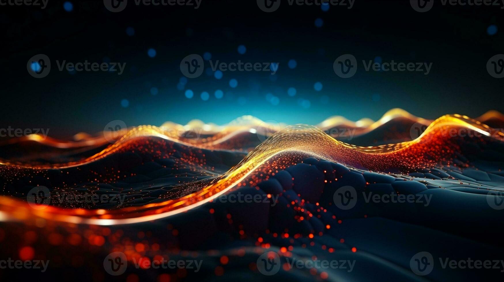 An impressive 3D rendering that features a dynamic wave abstract background. Network and big data concept. photo
