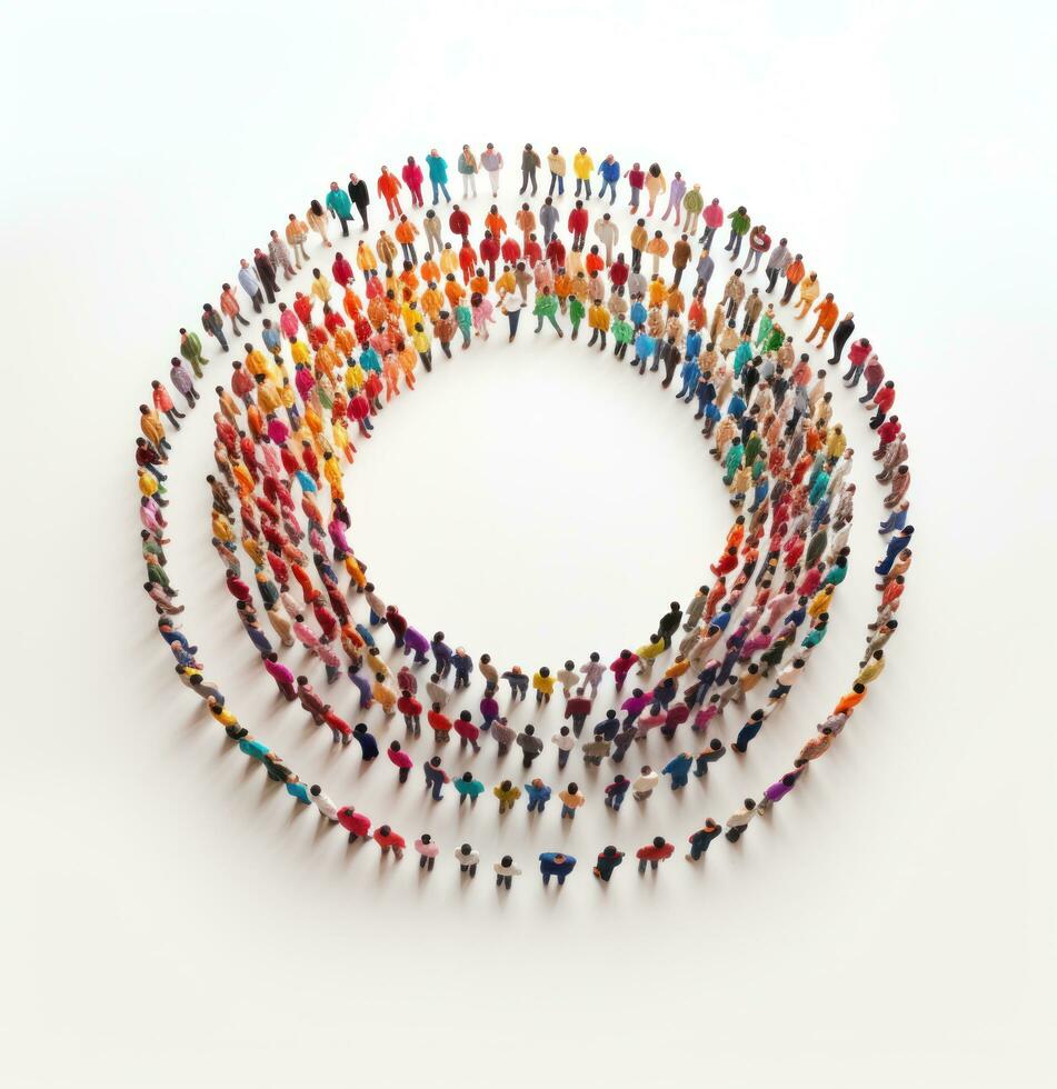A crowd in the shape of an empty circle photo