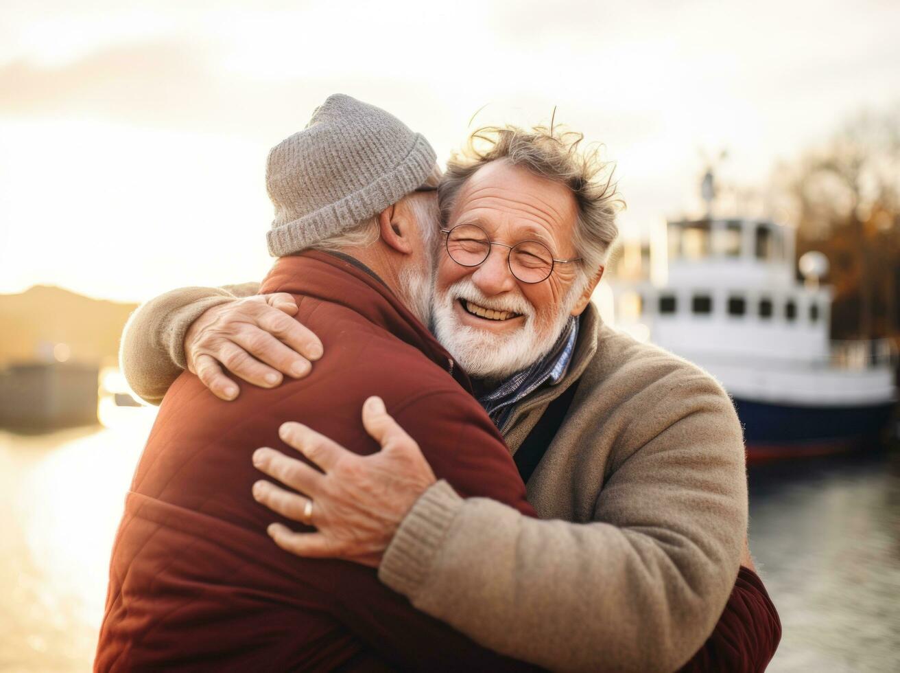 Two man are hugging each other photo