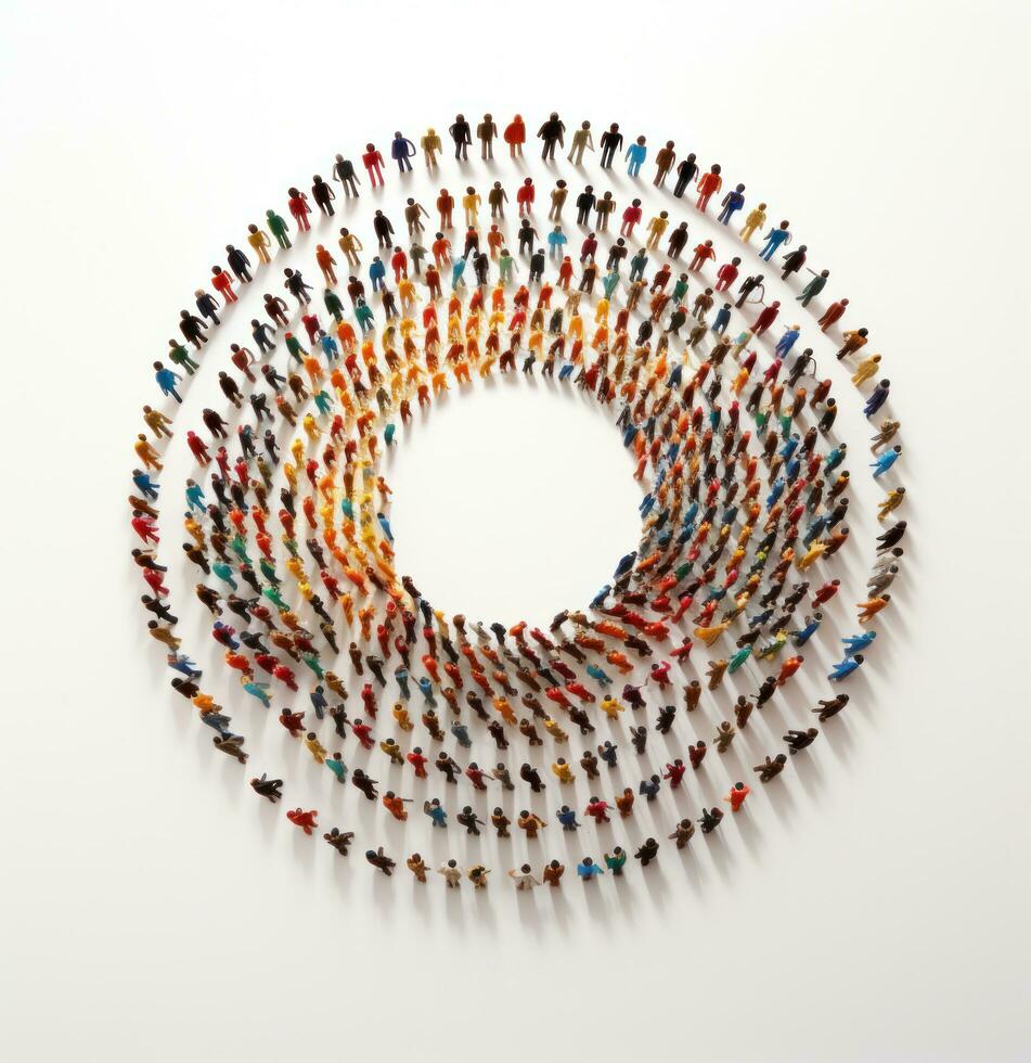 A crowd in the shape of an empty circle photo