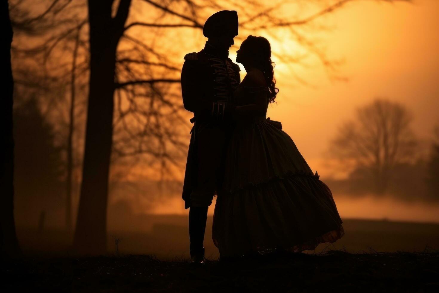 Woman and man kissing in the forest photo