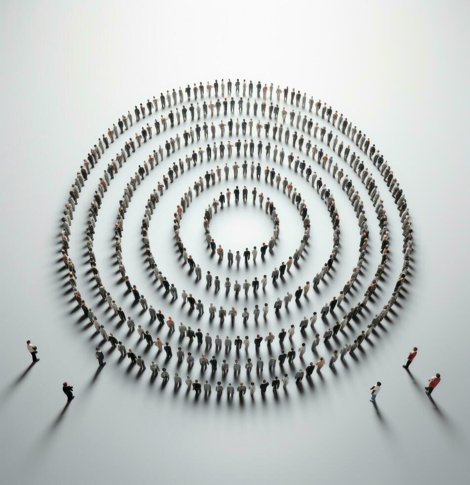 A crowd in the shape of an empty circle photo