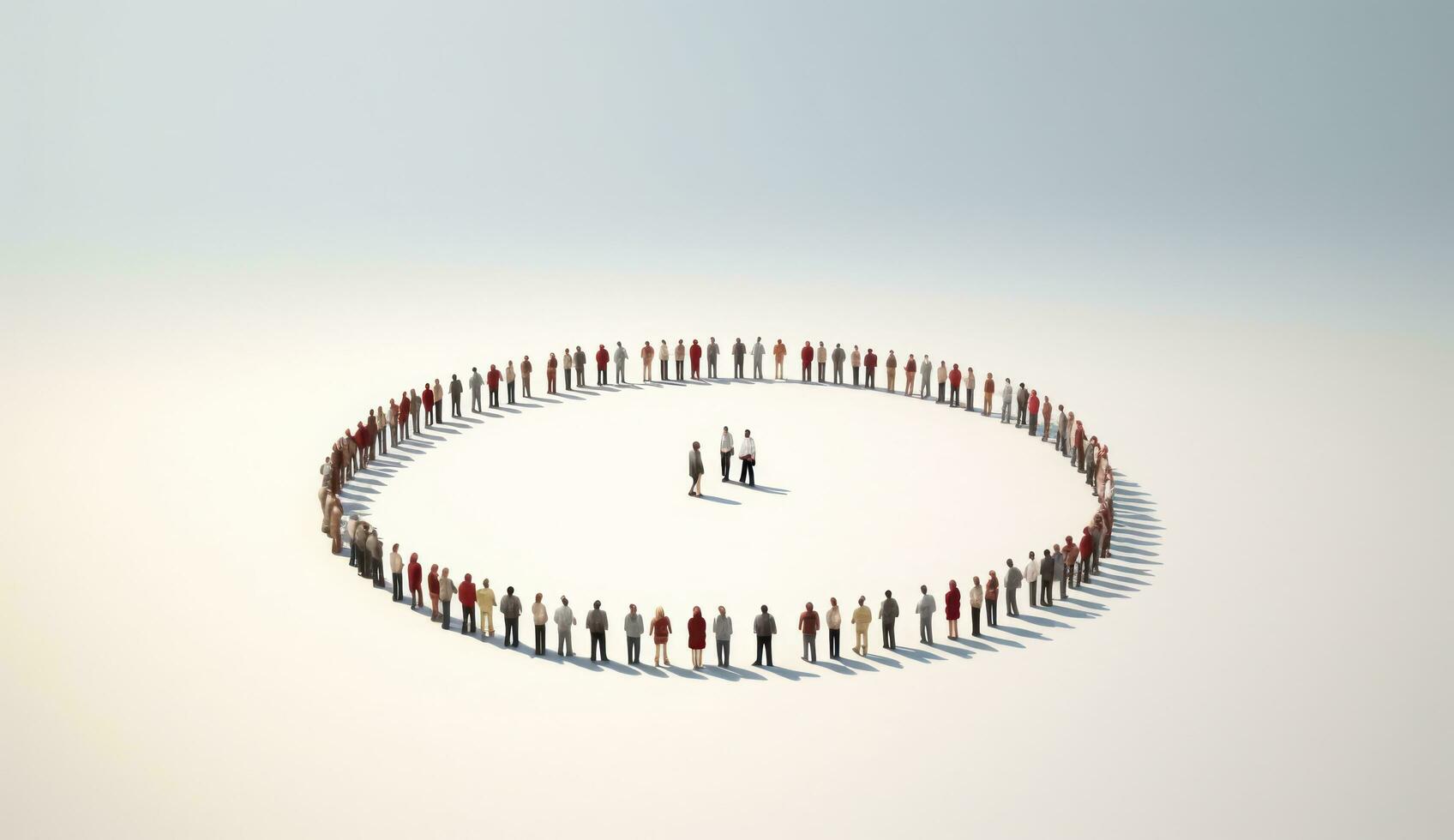 A crowd in the shape of an empty circle photo