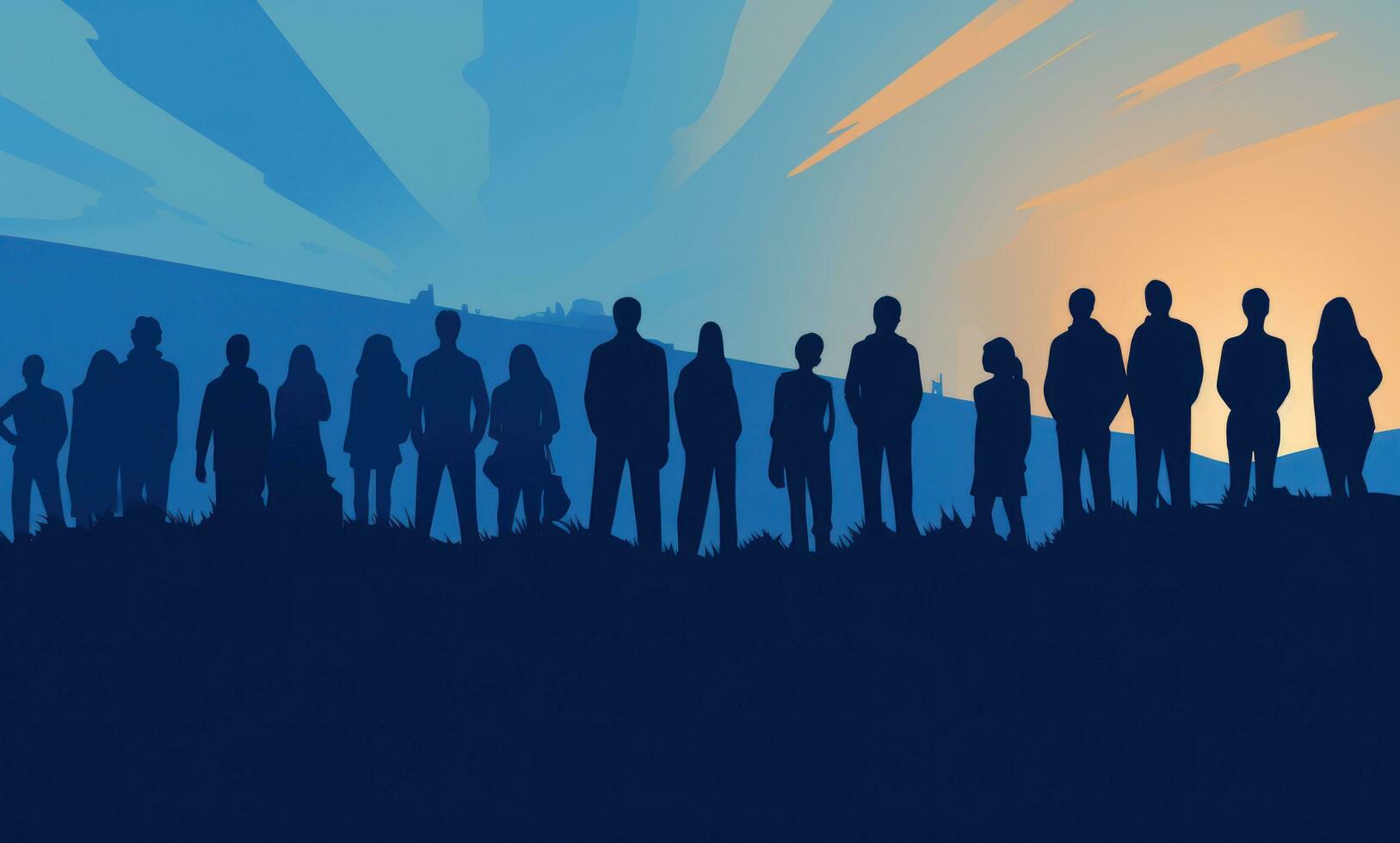 Group of people silhouette in the sunset photo