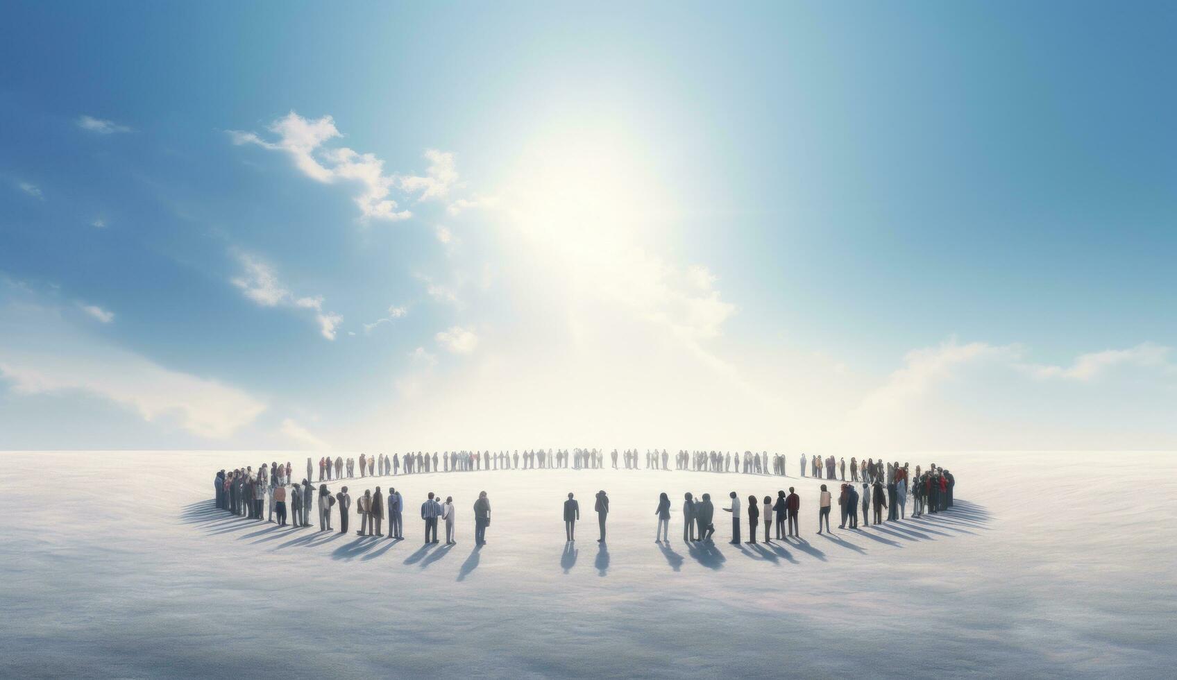 A crowd in the shape of an empty circle photo