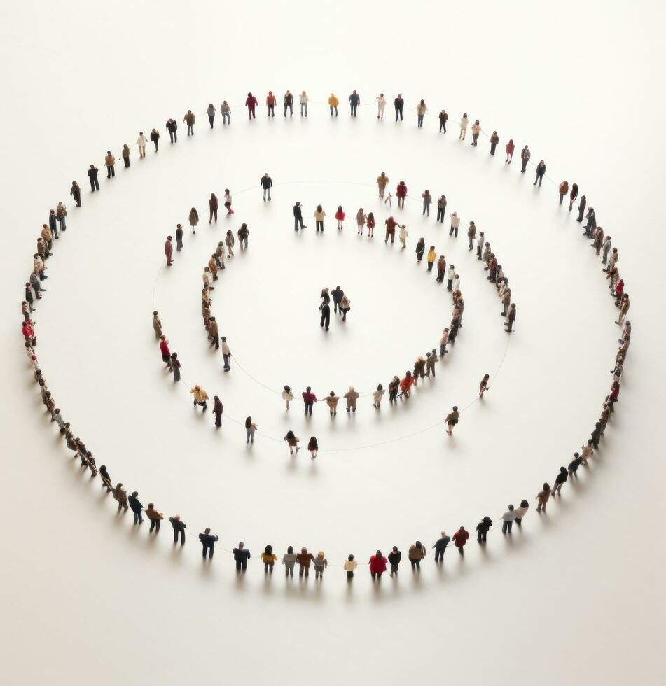 A crowd in the shape of an empty circle photo