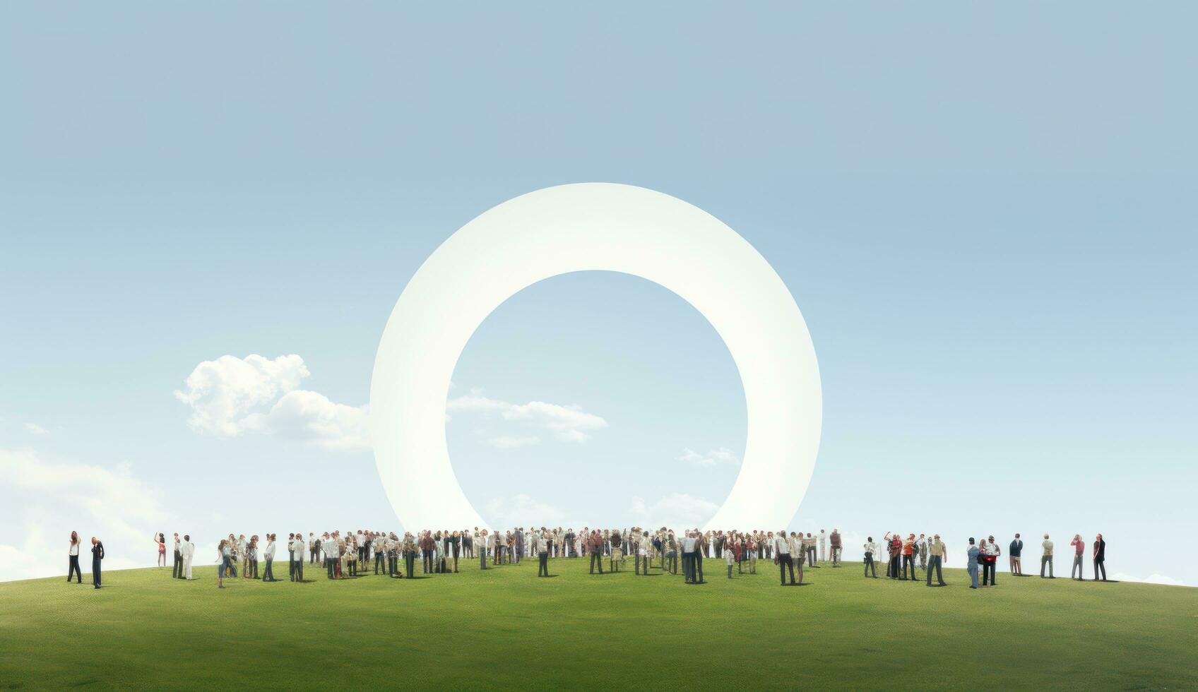 A crowd in the shape of an empty circle photo