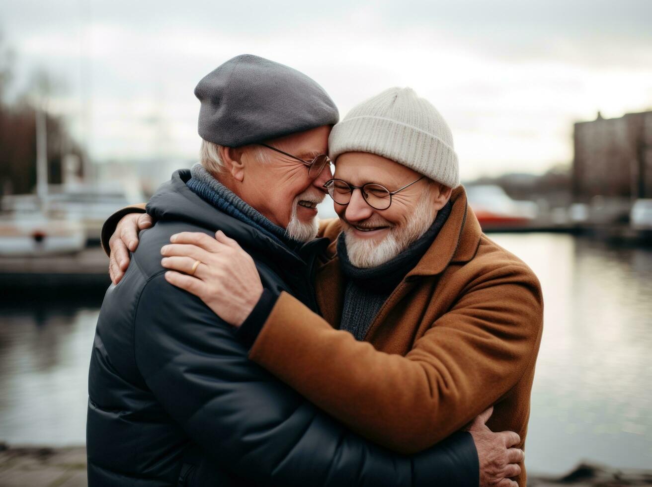 Two man are hugging each other photo