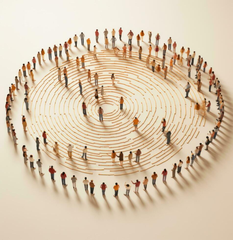 A crowd in the shape of an empty circle photo