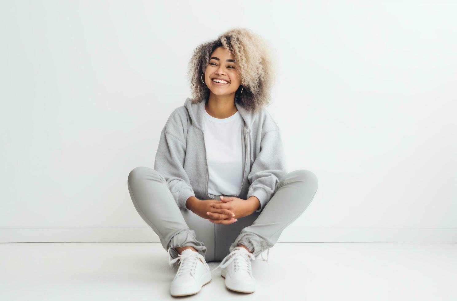 Happy woman in white shirt photo