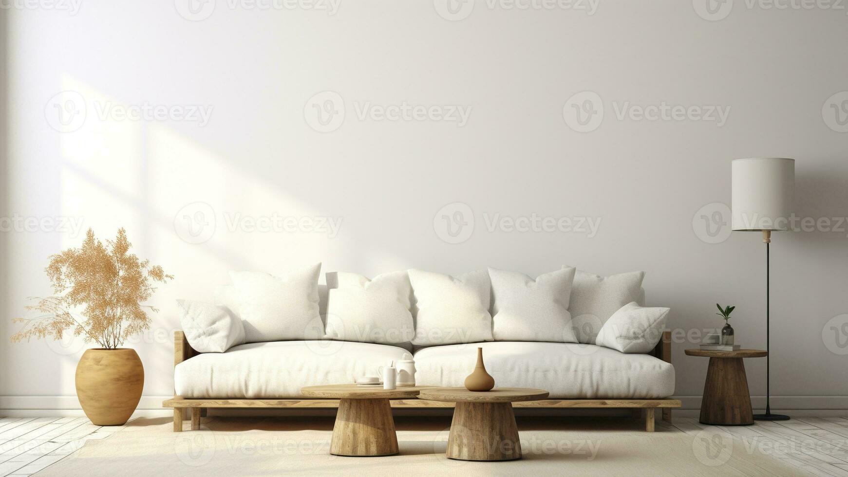 cozy modern living room. front view of white couch in the house