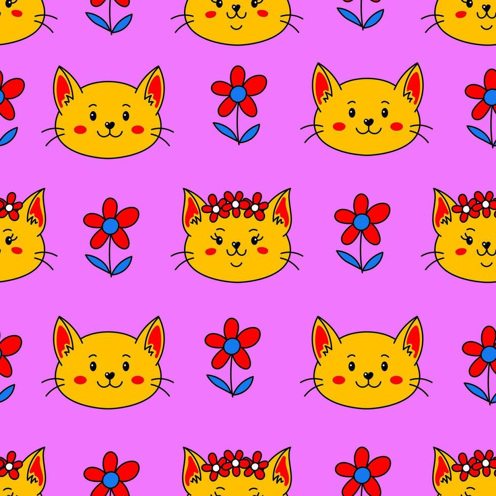 Cats seamless pattern vibrant colors vector