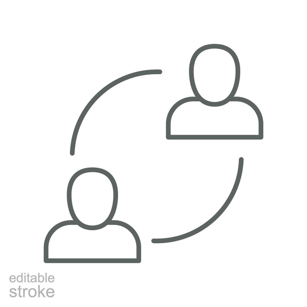 User exchange line icon, two people or person, in connect arrow, communication circle trade. Personnel change Staff updating logo Editable stroke vector illustration design on white background. EPS 10