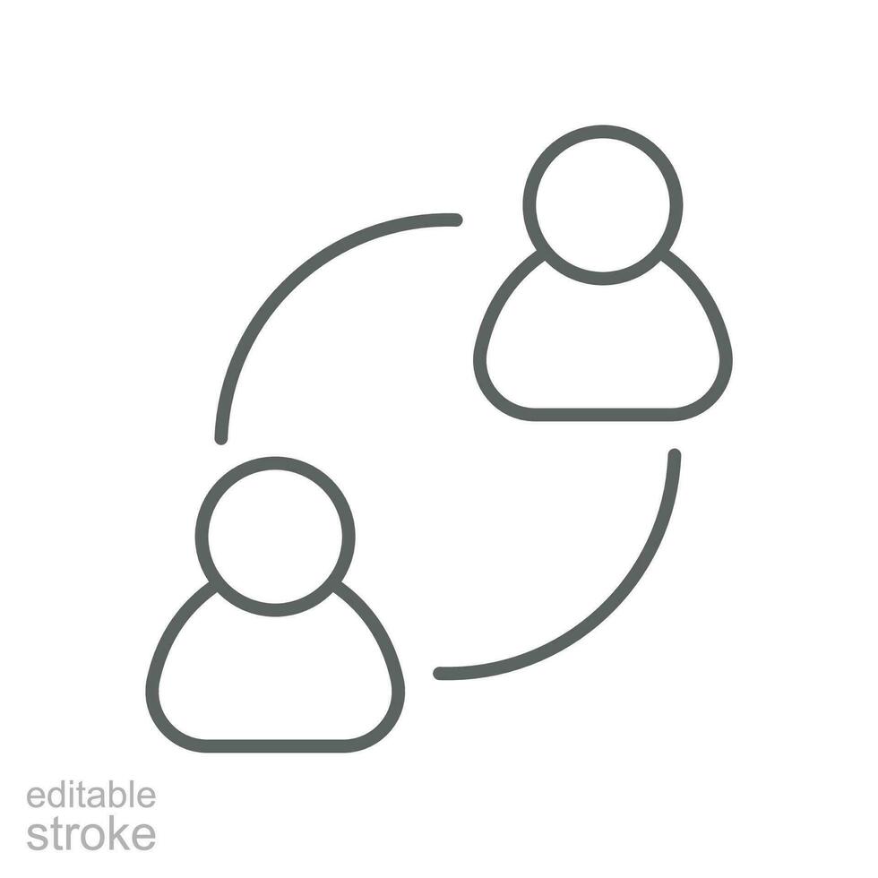 User exchange line icon, two people or person, in connect arrow, communication circle trade. Personnel change and Staff updating. Editable stroke vector illustration design on white background. EPS 10