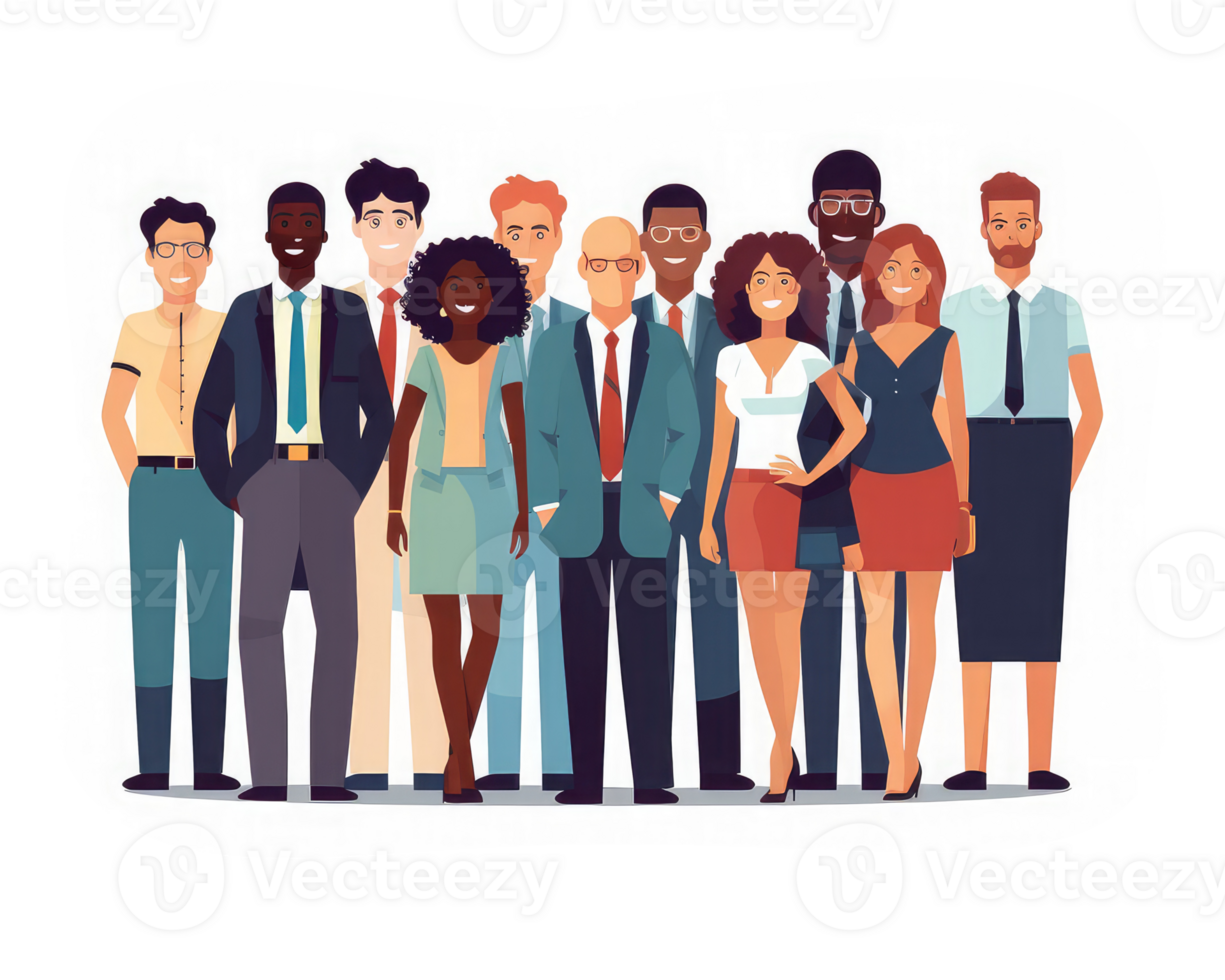 Business multinational team men and women of different races, ages and body types in formal office suits . AI Generated png