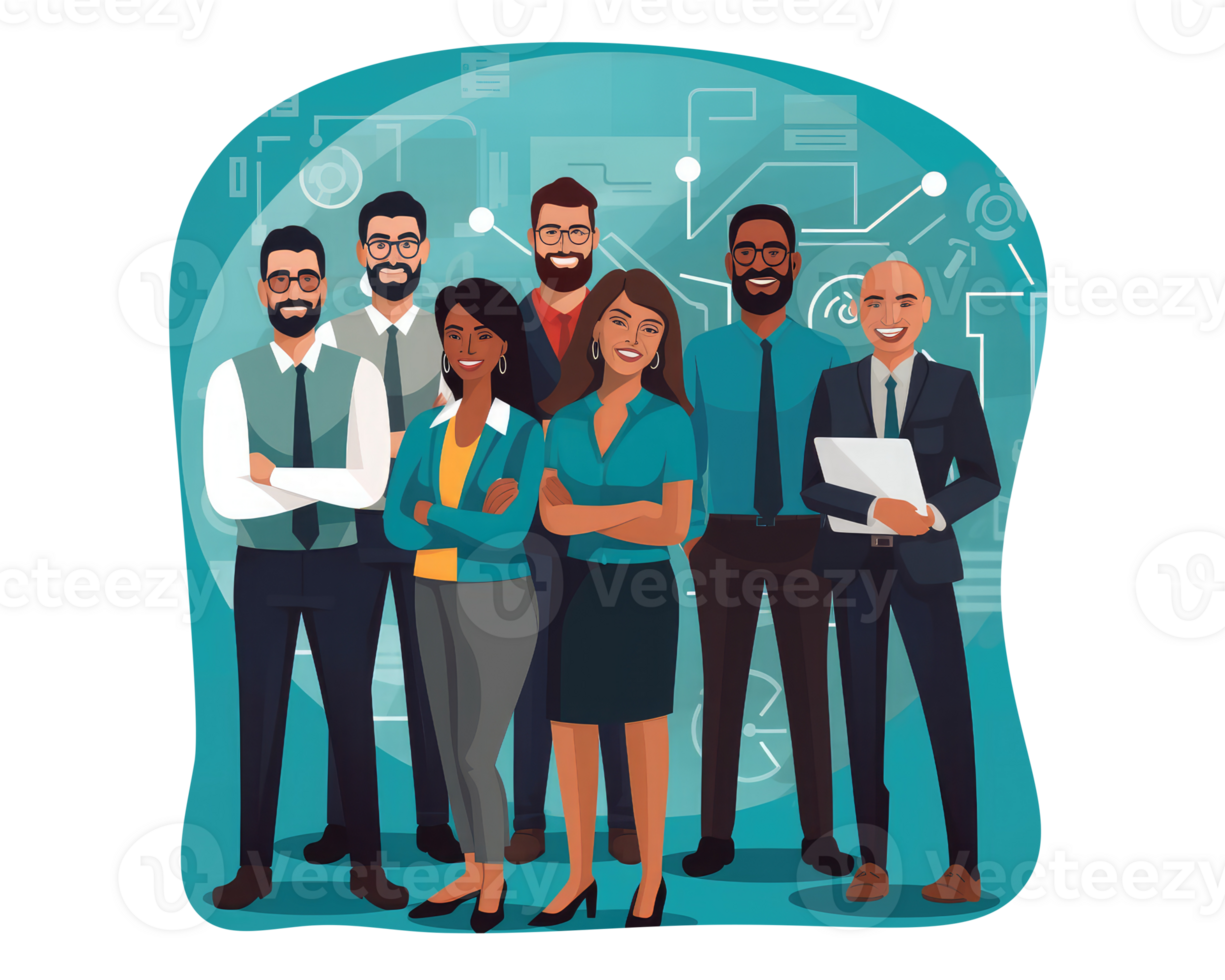 Business multinational team men and women of different races, ages and body types in formal office suits . AI Generated png