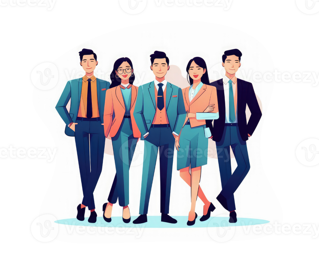 team members wearing suit are taking a group photo in an office . AI Generated png