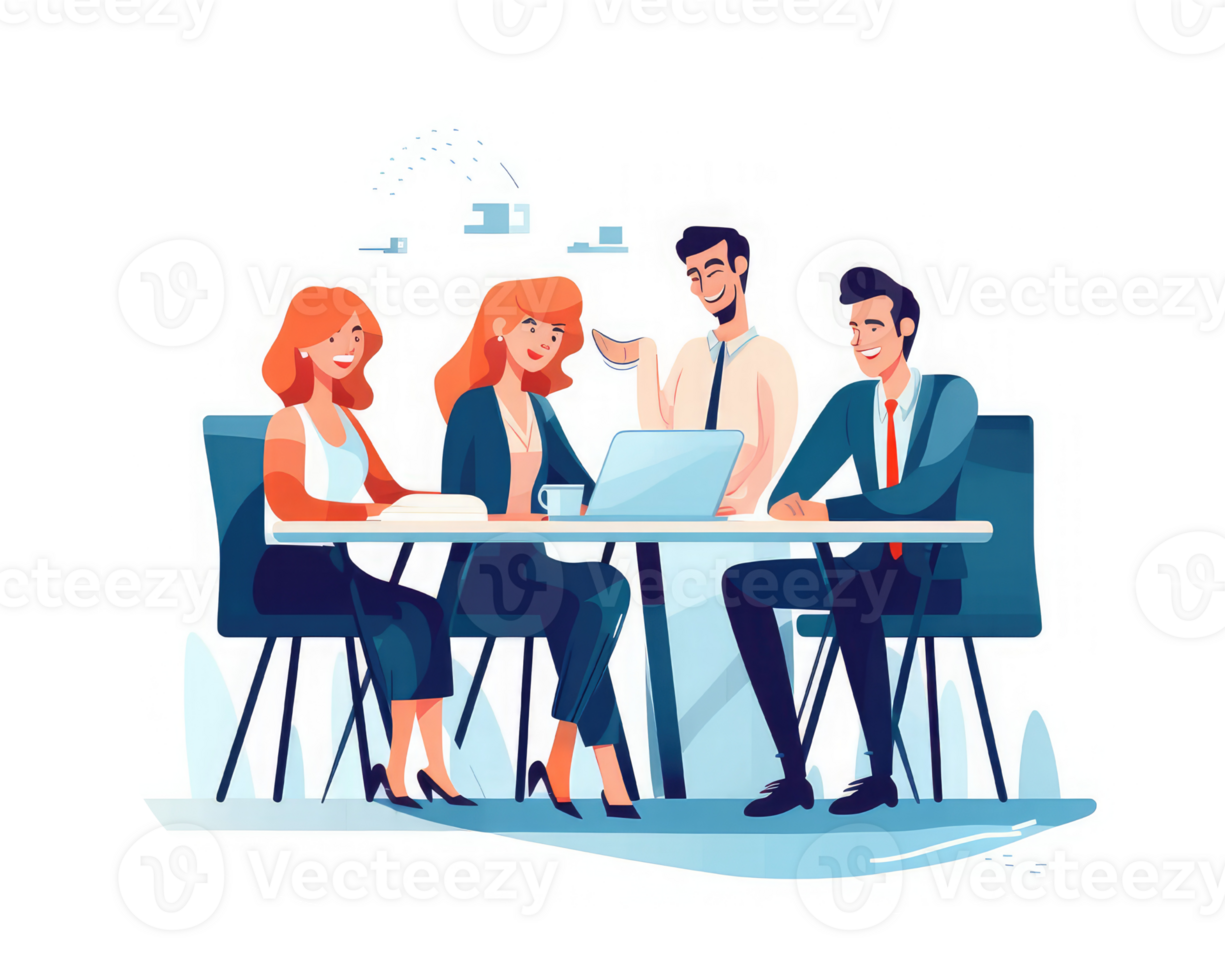 Smiling business people brainstorming collaborating on project development in corporate office . AI Generated png