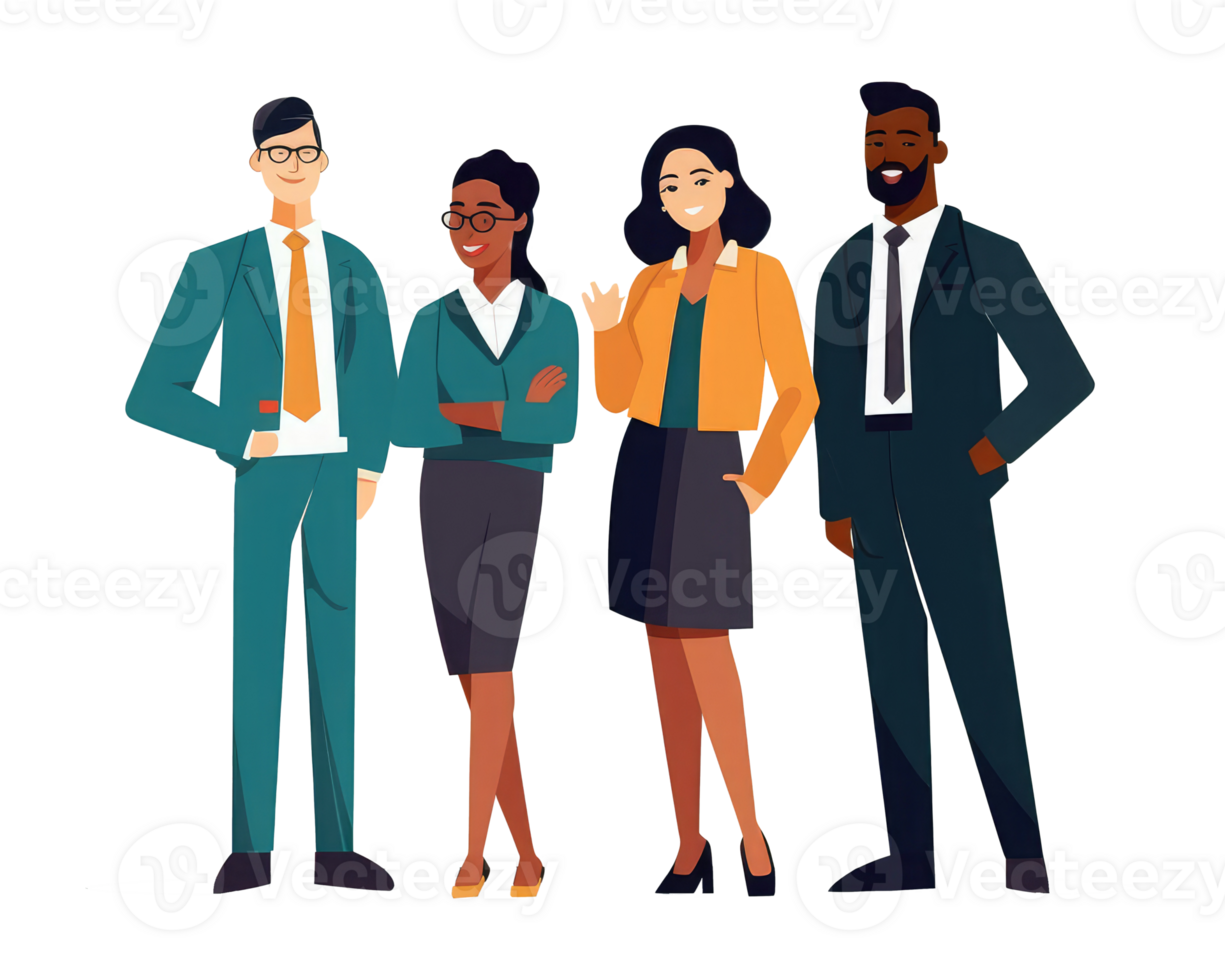 people business team of different ethnicies, determined posture, executive clothes, suit and shoes . AI Generated png