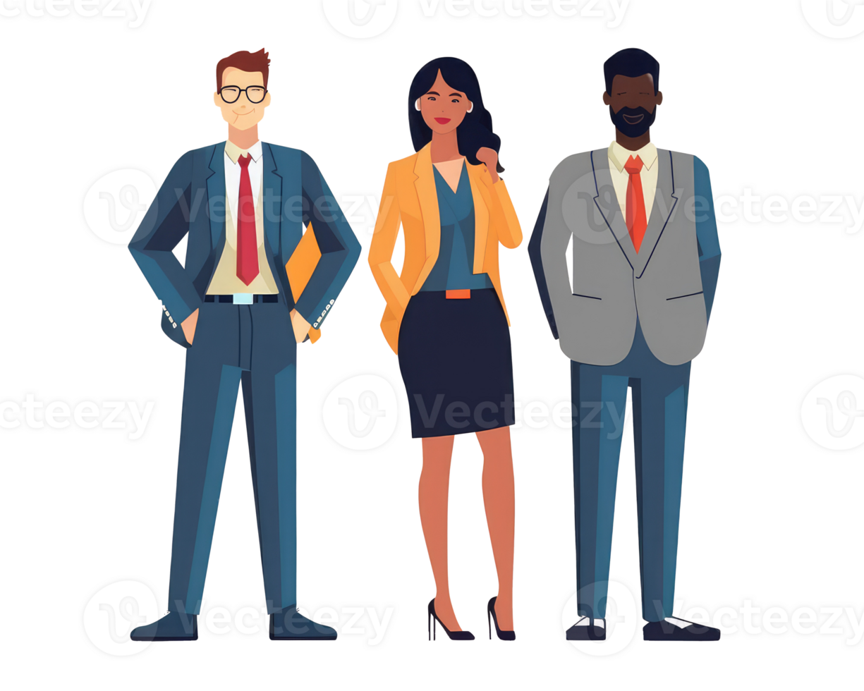 people business team of different ethnicies, determined posture, executive clothes, suit and shoes . AI Generated png