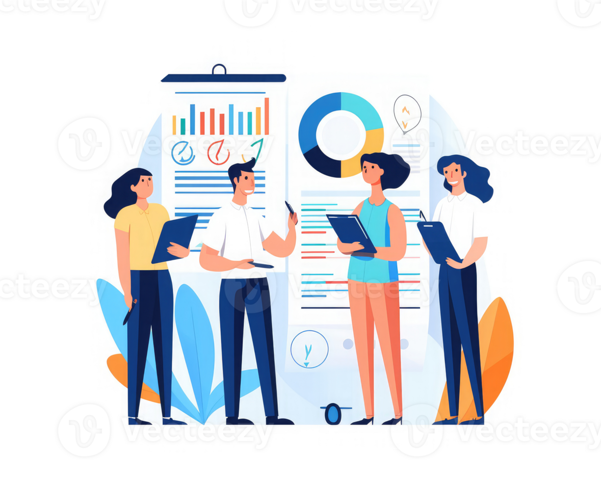 group of managers reviewing financial reports . AI Generated png