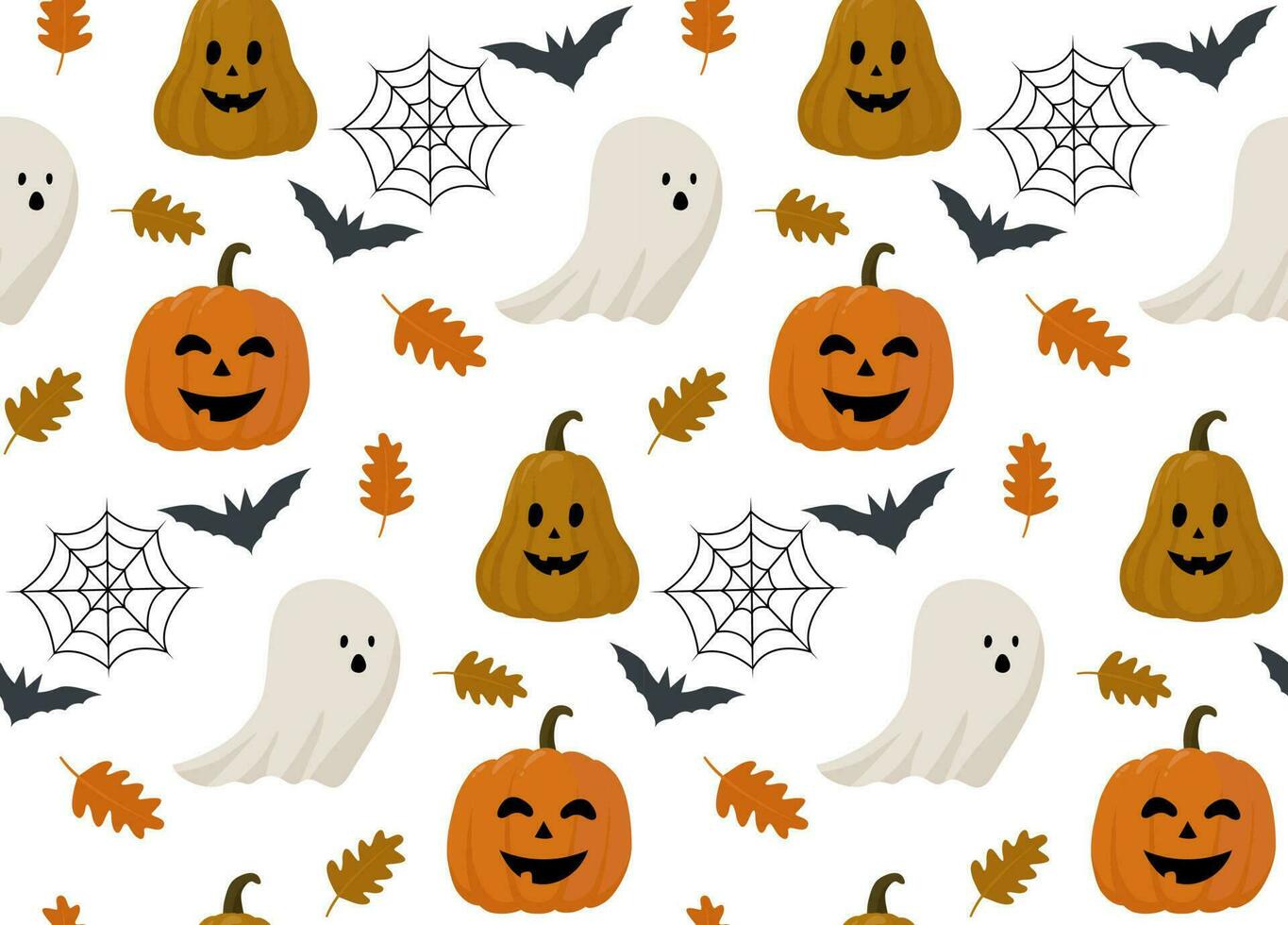 Halloween Seamless Pattern. Ghost and Pumpkin Floral Cartoon Seamless Pattern vector