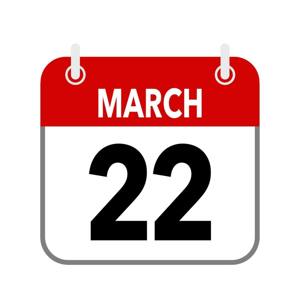 22 March, calendar date icon on white background. vector