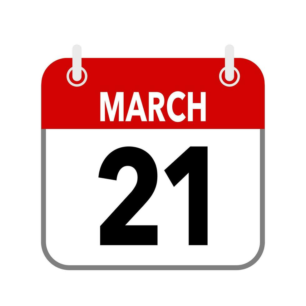 21 March, calendar date icon on white background. vector