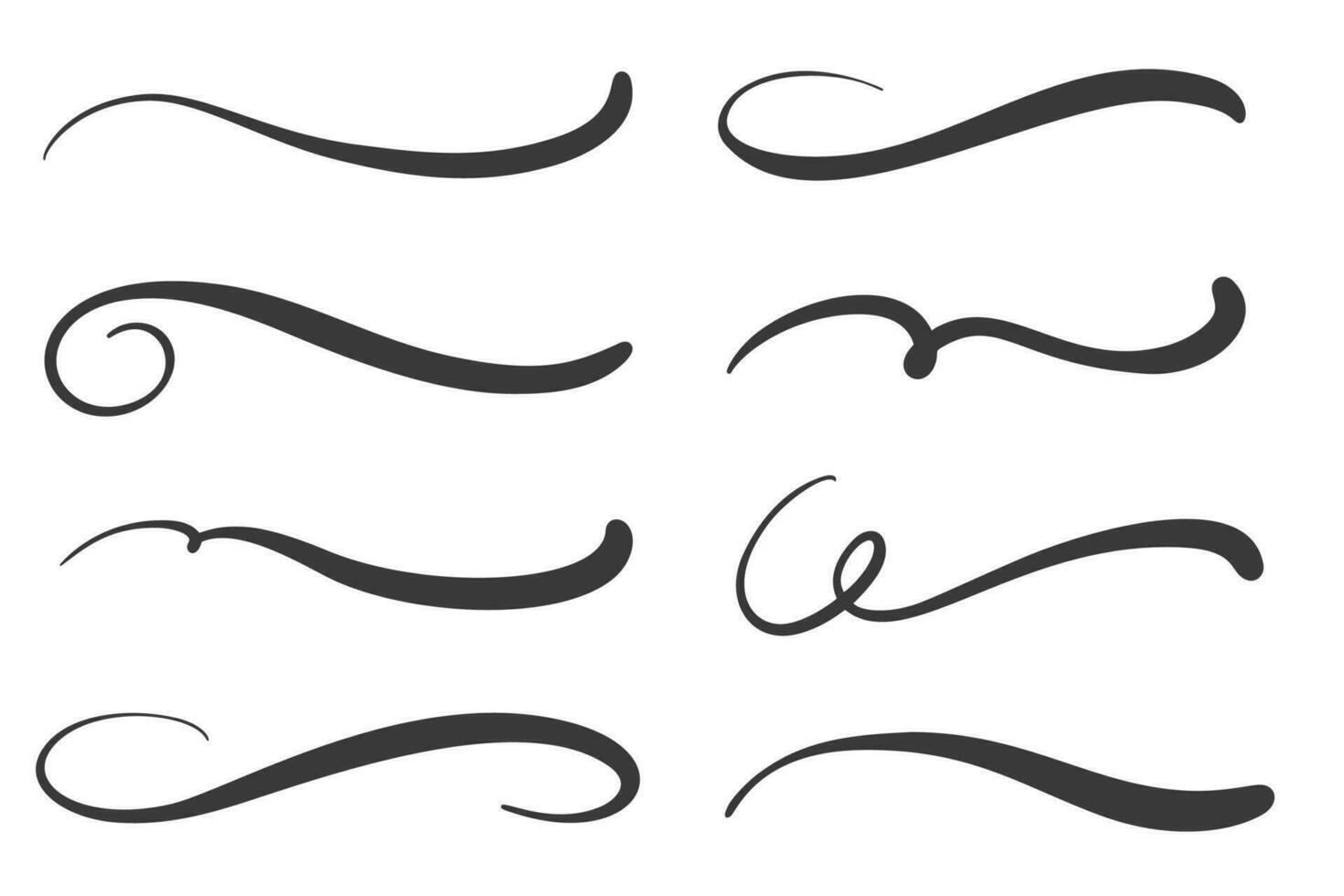 Swashes swoops and swishes calligraphy signs. Underlines hand drawn strokes. Vector symbols set.