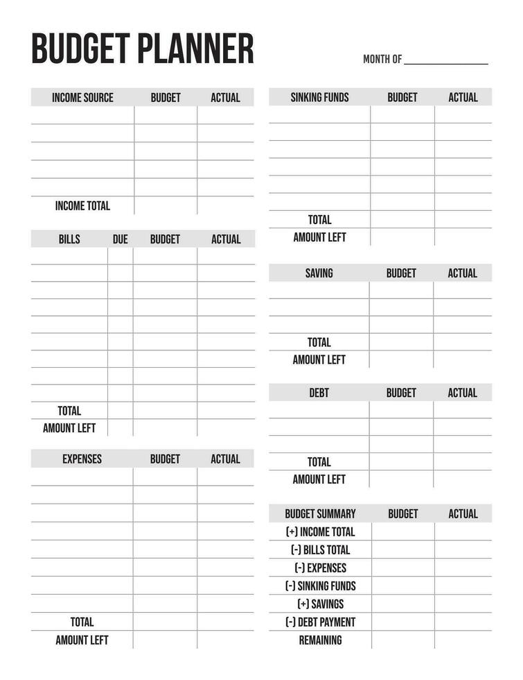 Monthly Budget Planner Printable, Monthly Bills Tracker vector