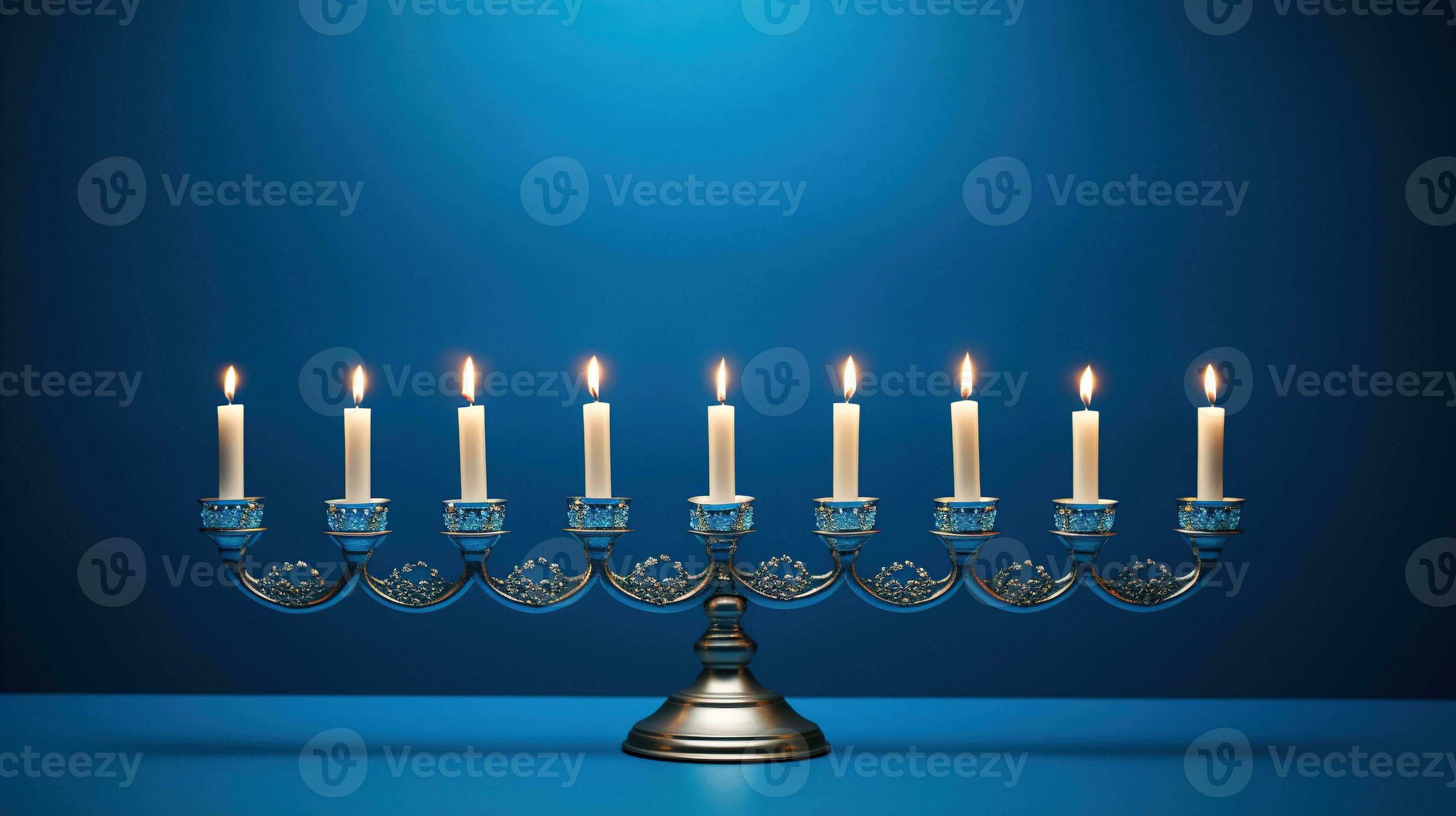 Jewish Hanukkah Menorah 9 Branch Candlestick. Traditional Hebrew