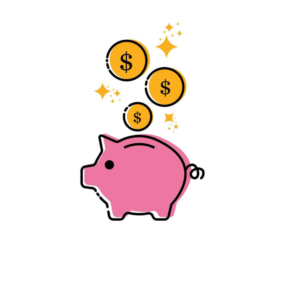 Saving money in piggy bank vector icon illustration. Isolated vector illustration.