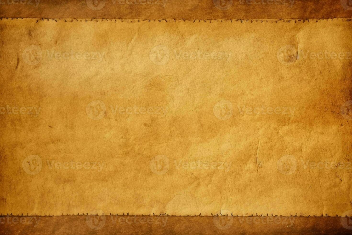 Antique parchment texture displaying aged paper with dark borders. AI Generated photo