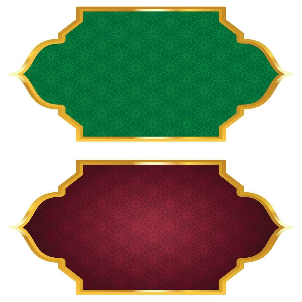 Set of red and green luxury golden arabic islamic banner pattern title frame text box transparent background vector