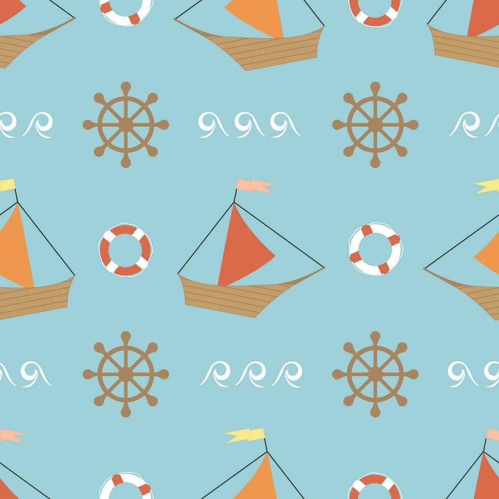 Vector seamless pattern. Boats on the sea.