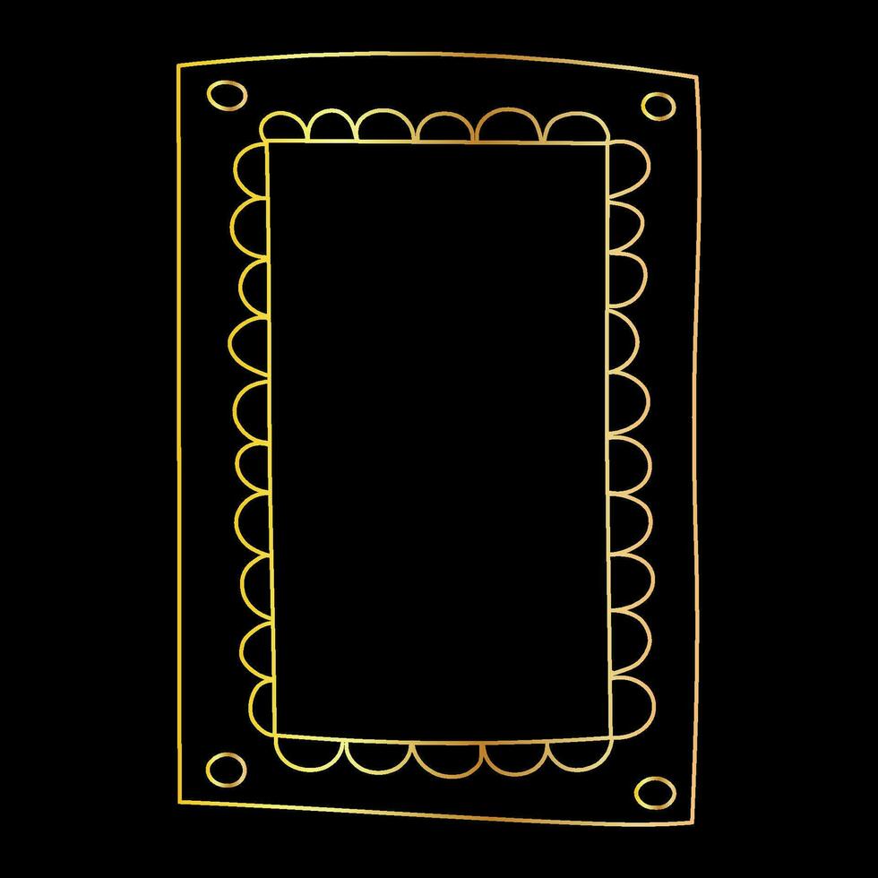 Doodle hand drawn gradient gold frame isolated on black background. Retro vintage minimalistic illustration, photo frame. vector