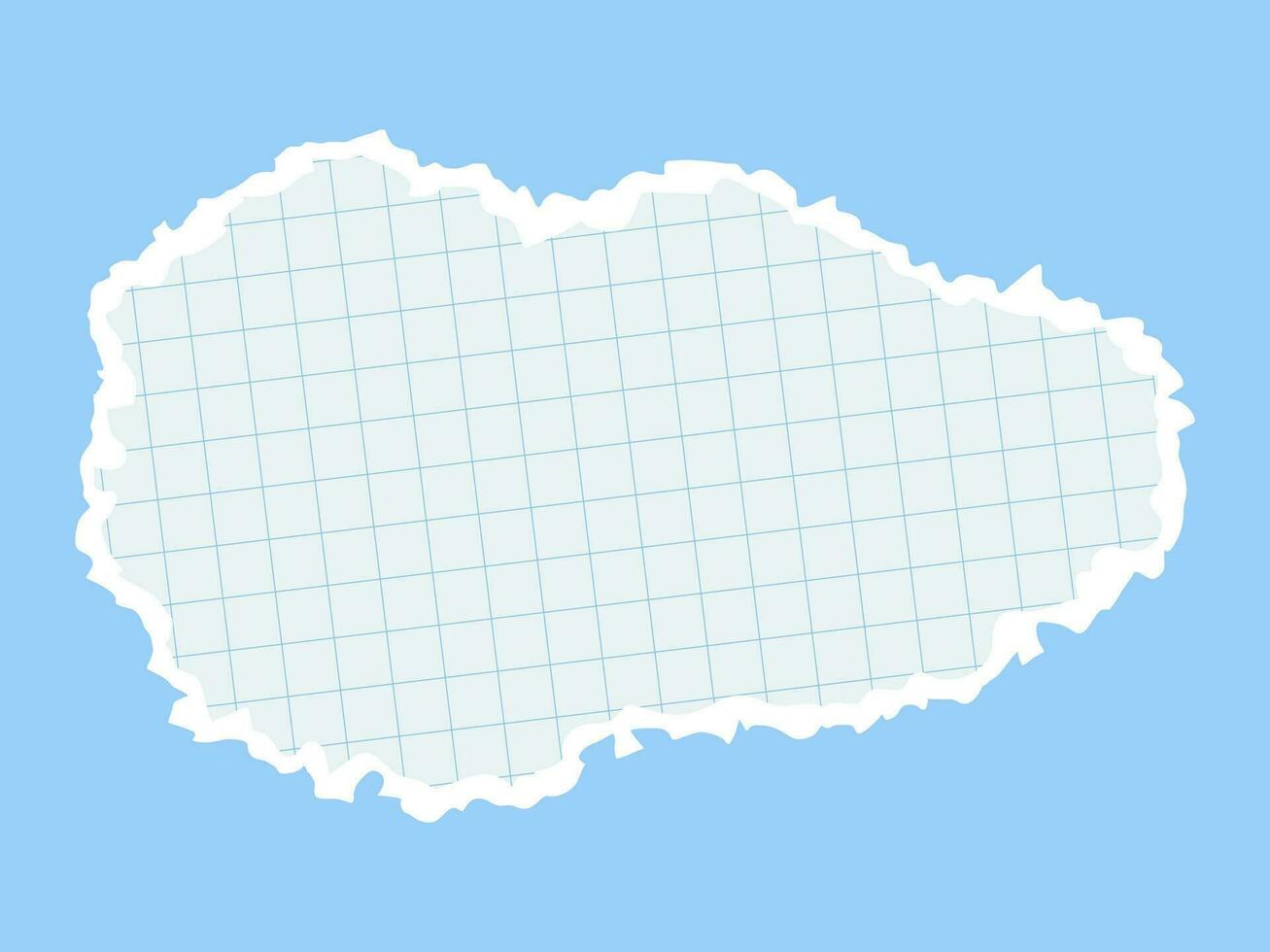 Template for a banner, torn notebook sheet on a blue background. Vector illustration of a piece of paper with a checkered pattern, a sheet for notes, a template for social networks.
