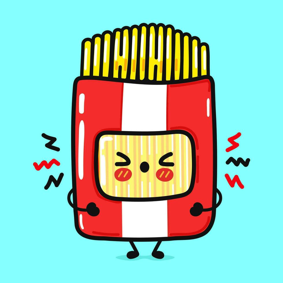 enojado paquete espaguetis personaje. vector mano dibujado dibujos animados kawaii personaje ilustración icono. aislado en azul antecedentes. triste espaguetis personaje concepto