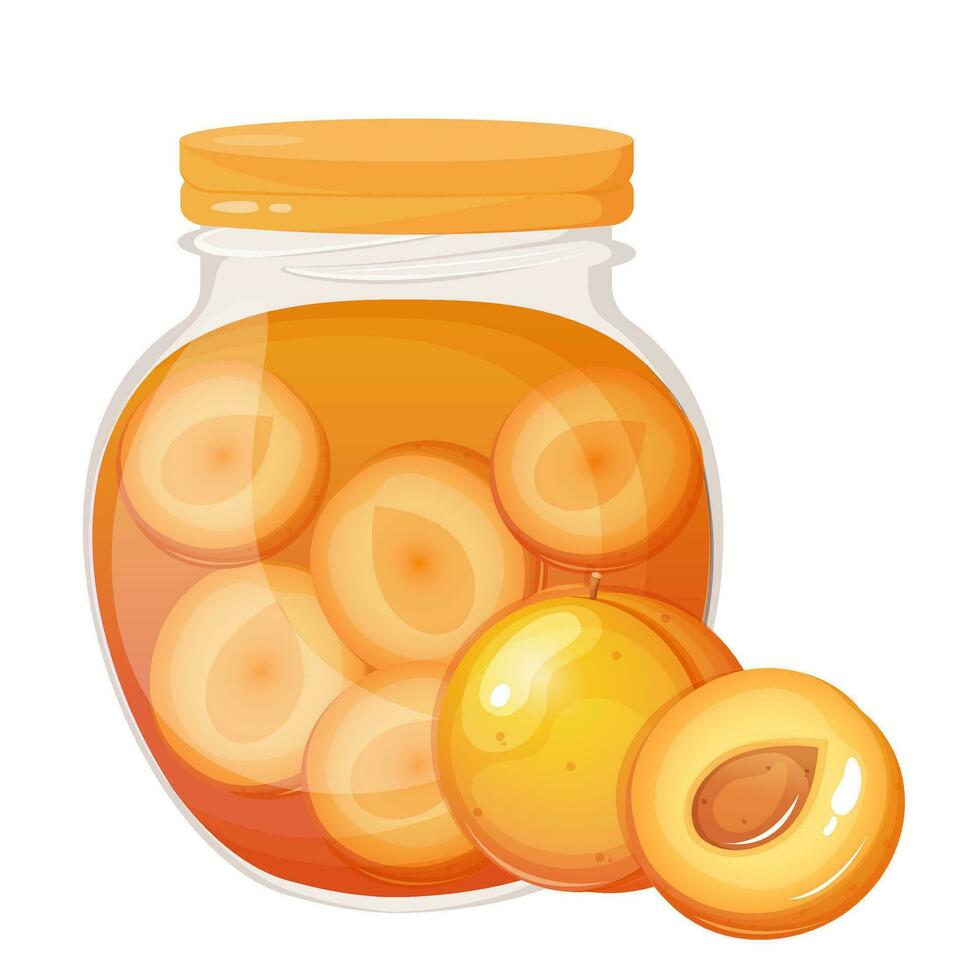 Peach jam in a glass jar with cap vector