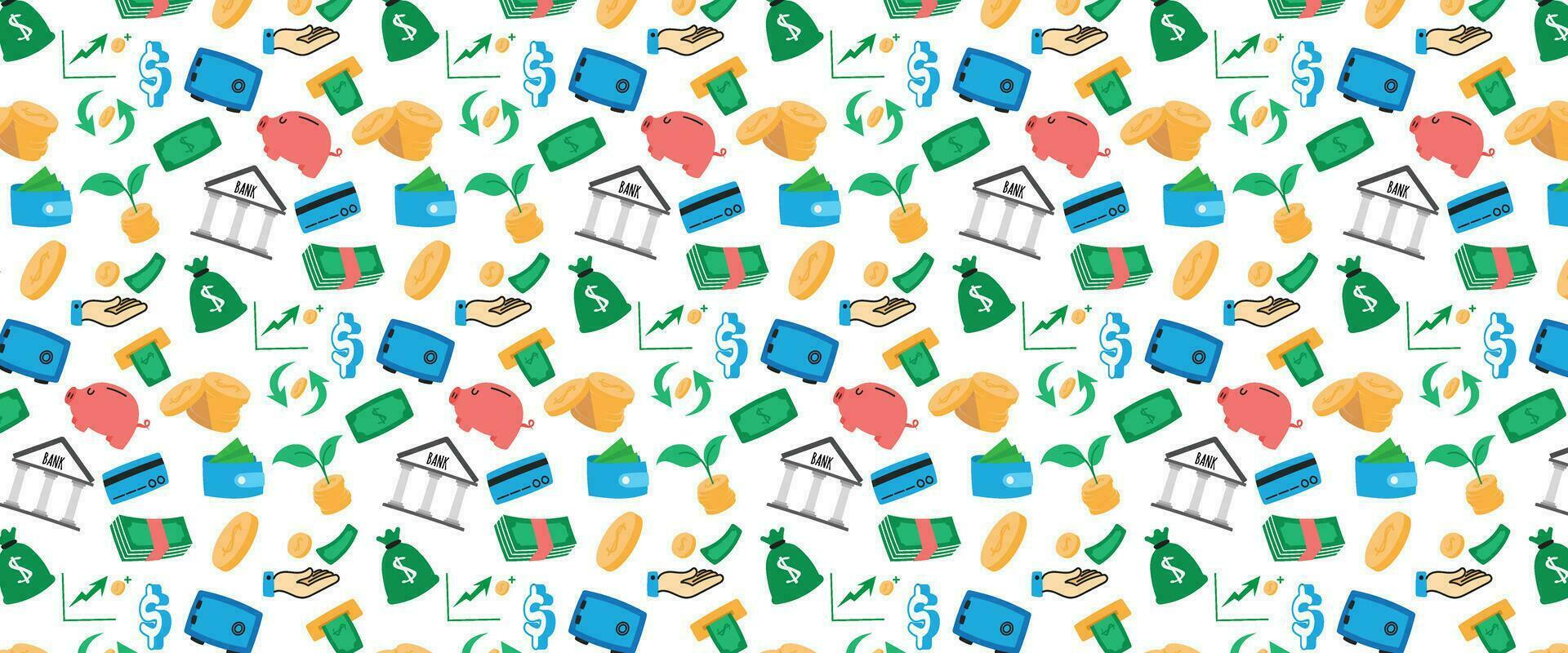 money icon set seamless pattern background cute color vector