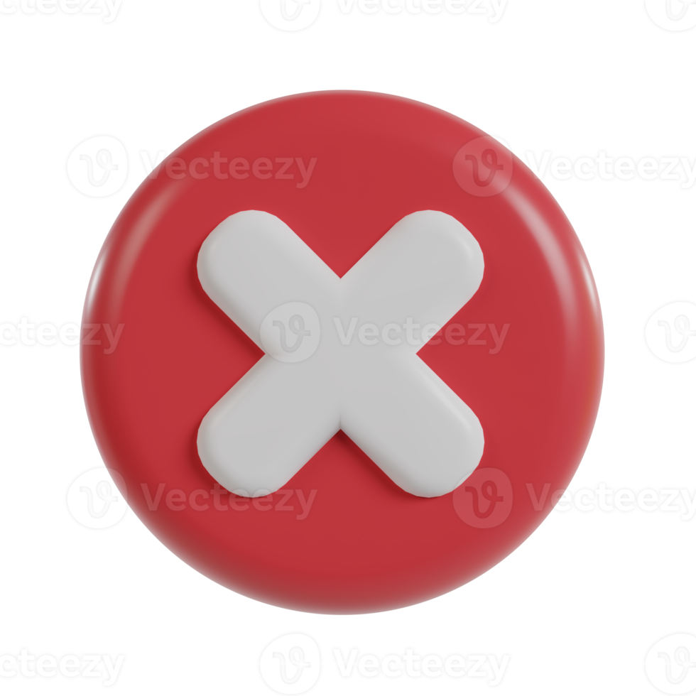 Cross icon 3d button. wrong check mark. png