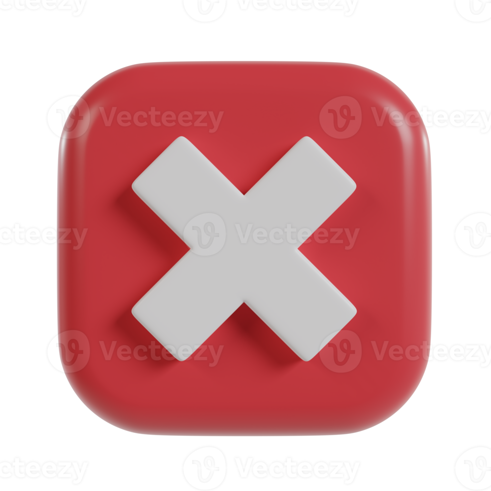 Cross icon 3d button. wrong check mark. png