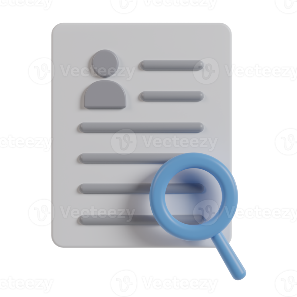 3d magnifying glass and document research list icon. png