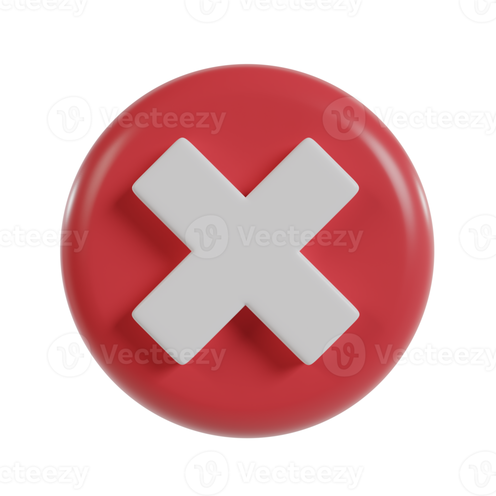 Cross icon 3d button. wrong check mark. png